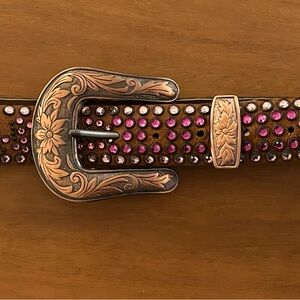 Kippy's Western Belt pink Swarovski  crystals and Floral copper Buckle